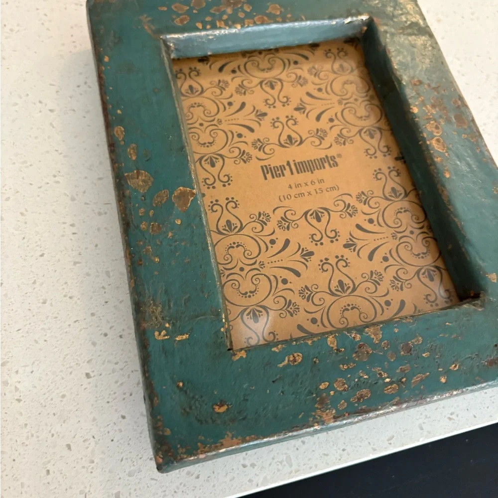 Pier 1 Teal and Gold Splatter Picture Frame